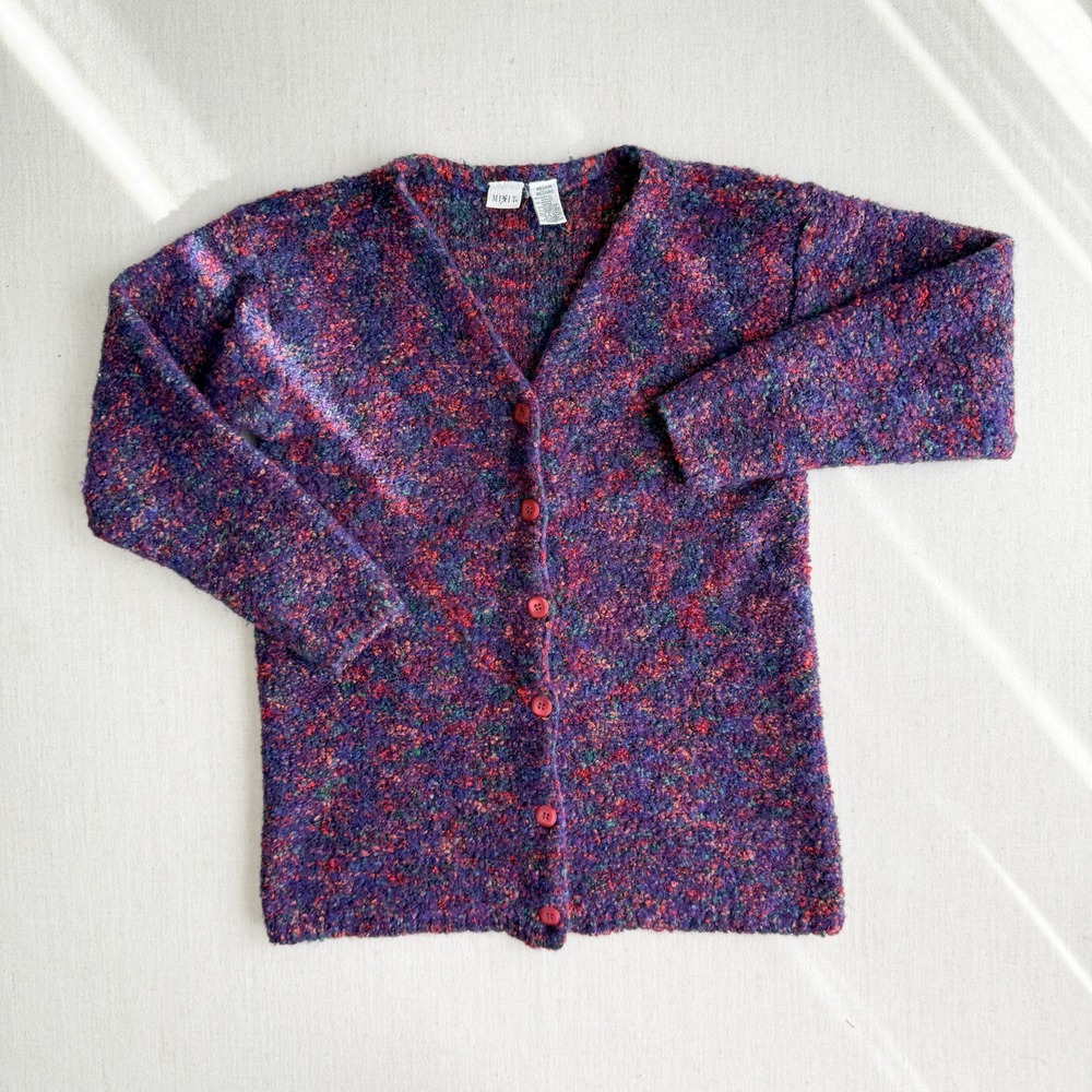 vtg Mixit‎ rainbow speckled purple mohair cardigan sweater